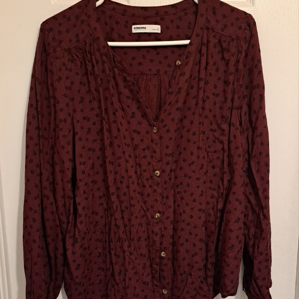 Sonoma Women's Burgundy Button-Up Top